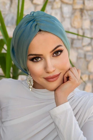 Yeşil Gold Janjan Şifon Tokalı Bone - Resim 3