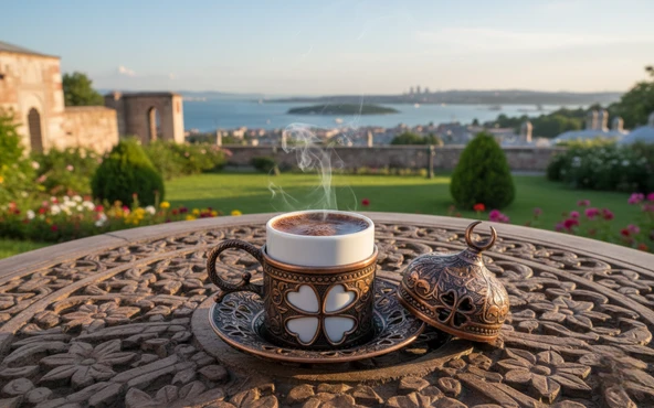 SENA Yonca Desenli 6 Kişilik Porselenli Kapaklı 24 Parça Bakır Renk Fincan Seti - 2