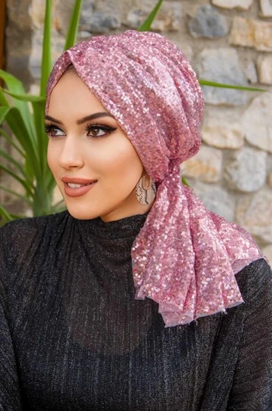 Pudra Payetli Abiye Tokalı Bone - Resim 4