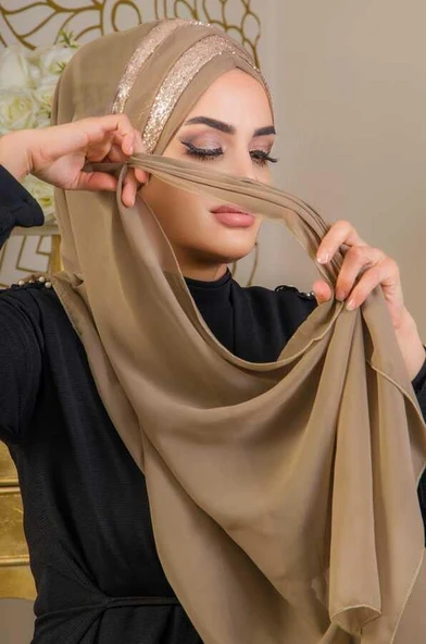 Devetüyü Dore Çapraz Bant Abiye Double Şal - Resim 4