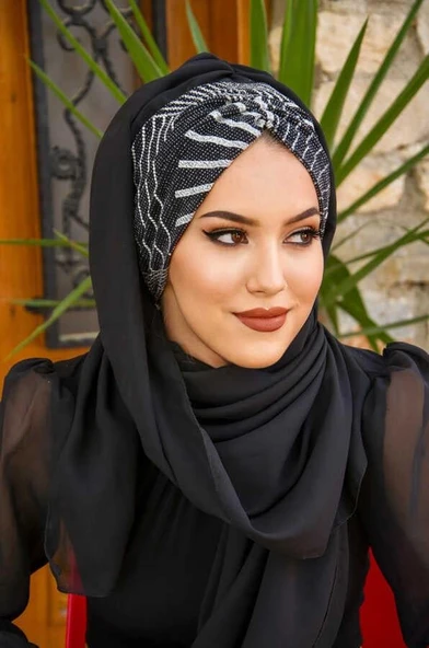 Siyah Gümüş Işıltılı Abiye Şal - 3