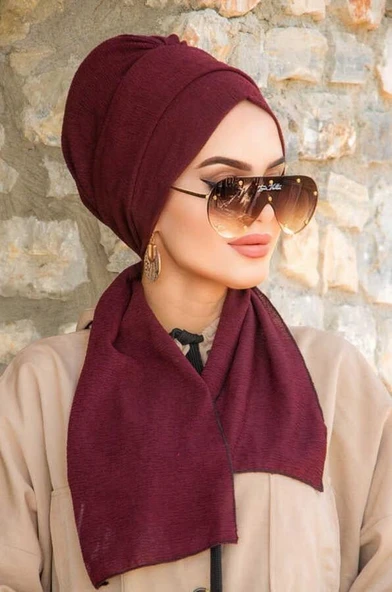 Koyu Bordo Krinkıl Atkılı Bone - Resim 3