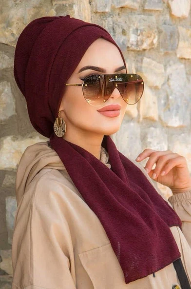 Koyu Bordo Krinkıl Atkılı Bone - Resim 2