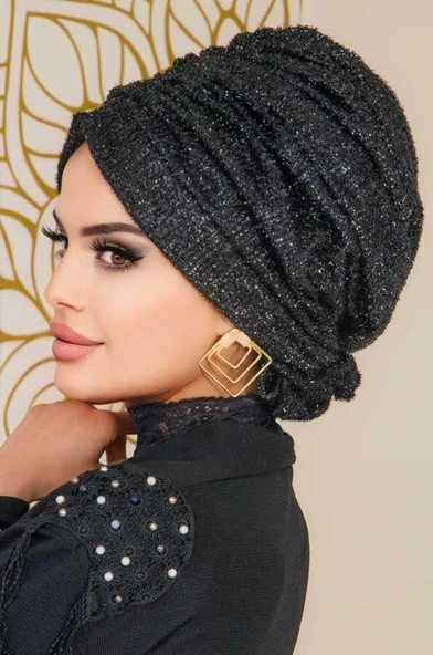 Siyah Abiye Tokalı Bone - 60100 - 5