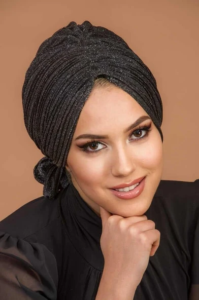 Siyah Gümüş Piliseli Abiye Tokalı Bone - 2