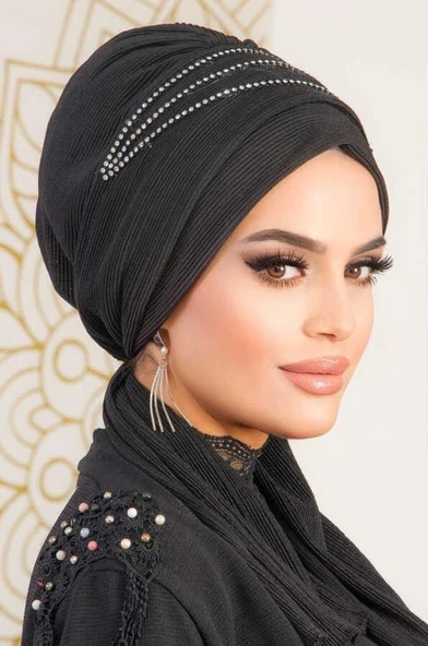 Siyah Taşlı Atkılı Abiye Bone - 60101 - 3