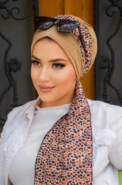 Camel Desen Fularlı Bone ürün görseli