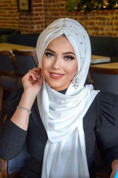 Kırık Beyaz Taş Detay Büzgülü Abiye kelebek - Resim 2