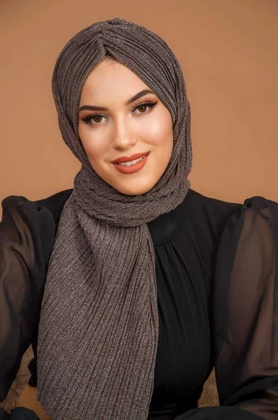 Kahve Simli Piliseli Kelebek Model Büzgülü Abiye Bone Şal - 2