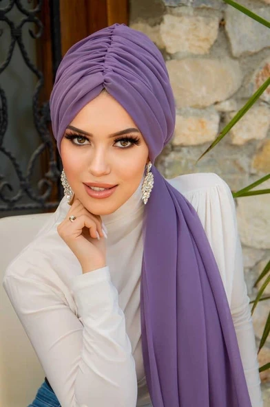 Koyu Lila Büzgülü Dolama Bone - 3