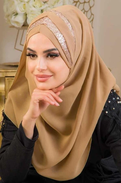 Camel Çapraz Bant Abiye Double Şal - Resim 2