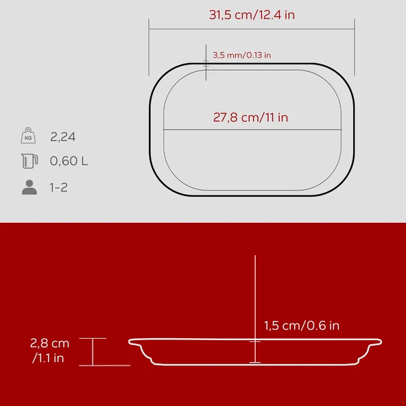 Lava Döküm Dikdörtgen Servis Tabağı Ölçü 32x20cm.-Bordo - Resim 5