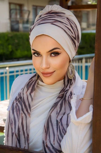 Kemik Zebra Desen Fularlı Bone - Resim 3