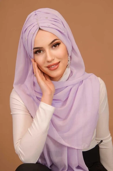 Lila Taşlı Büzgü Model Hazır Abiye Şal ürün görseli