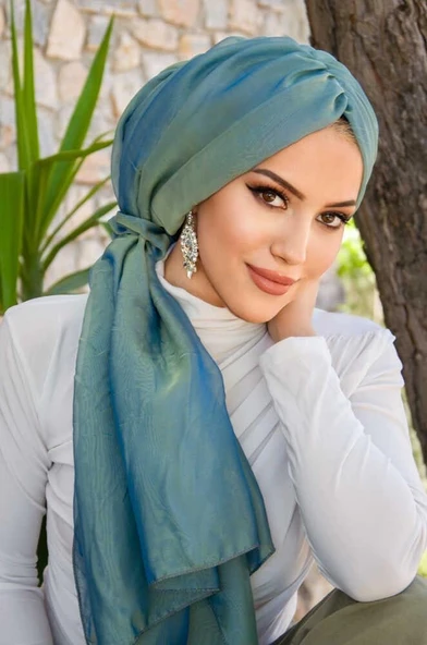 Yeşil Gold Janjan Şifon Tokalı Bone - Resim 8