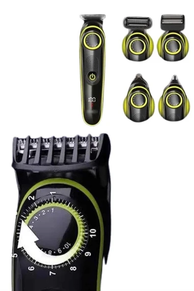 5 Başlıklı Şarjlı Tıraş Makinesi Led Ekran Saç Sakal Ense Tıraşına Uygun Bakım Seti - Resim 4