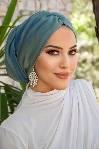 Yeşil Gold Janjan Şifon Tokalı Bone - Resim 7