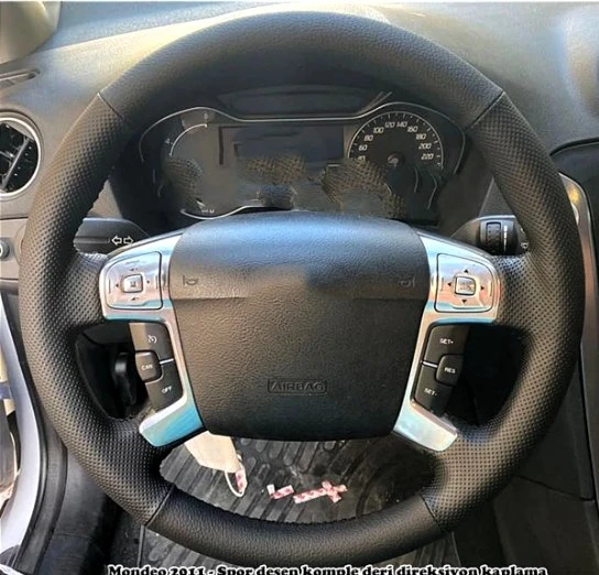 Ford Mondeo Ve Smax 2009 - 2014 Araca Özel Direksiyon Kılıfı NOKTA DÜZ MODEL SİYAH İP ürün görseli