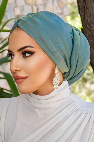 Yeşil Gold Janjan Şifon Tokalı Bone - Resim 5