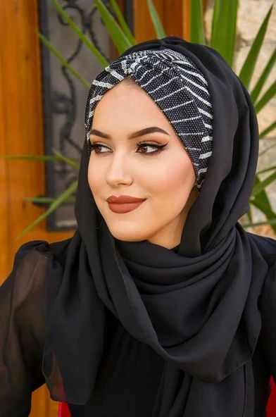 Siyah Gümüş Işıltılı Abiye Şal - 2