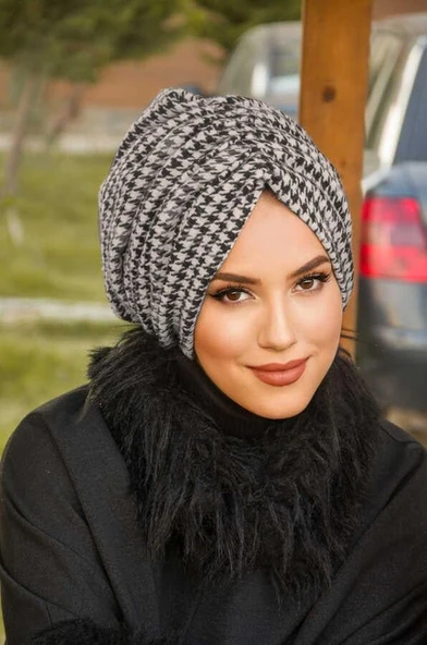 Siyah Kazayağı Büzgülü Bone - Resim 3