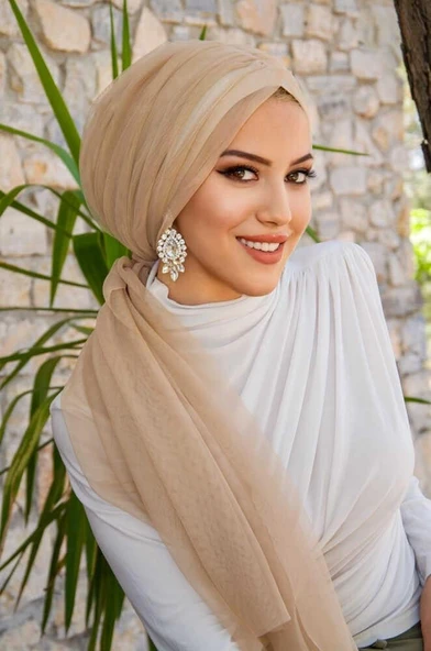 Bej Tül Büzgülü Dolama Bone - 2