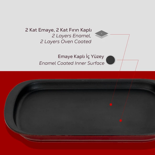 Lava Döküm Dikdörtgen Servis Tabağı Ölçü 32x20cm.-Bordo - Resim 6