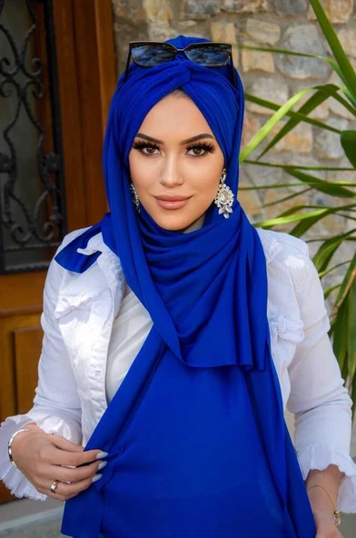 Saks Mavi Burgu Hazır Şal - Resim 3