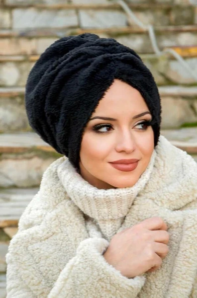 Siyah Kürk Kışlık Burgu Bone - Resim 2