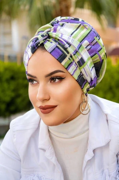 Lila Geometrik Desenli Burgu Bone - Resim 2