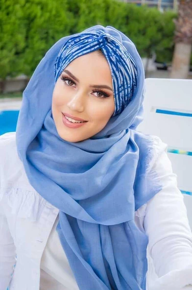 İndigo Çizgili Burgu Hazır Şal - Resim 4