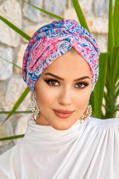 Mavi Kırmızı Desenli Burgu Bone - Resim 2