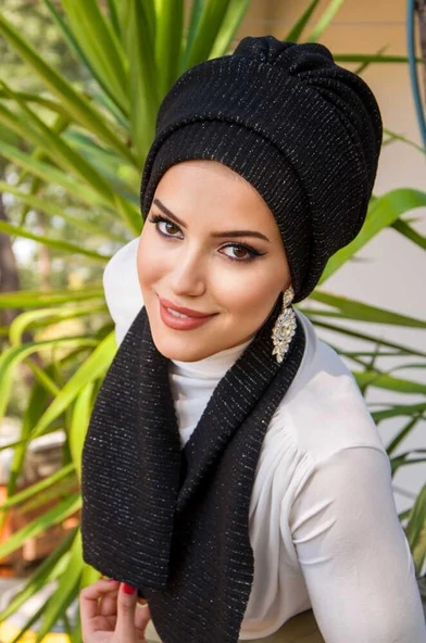 Siyah Fitilli Atkılı Bone - Resim 2