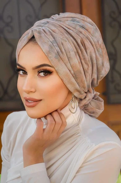 Ekru Ebruli Köpük Tokalı Bone - Resim 3