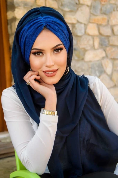 Lacivert Kot Büzgülü Hazır Şal ürün görseli