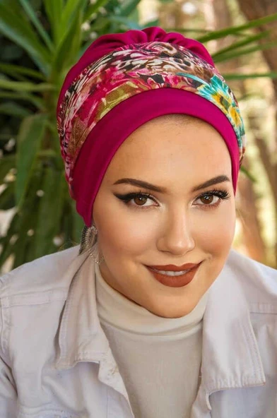 Vişne Çok Renkli Bantlı Hazır Bone - Resim 2