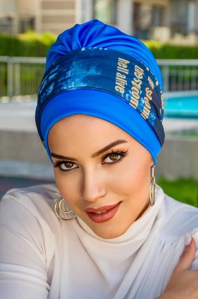 İndigo Mavi Puan Desen Bantlı Bone - Resim 2