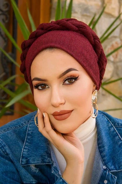 Bordo Burgu Hazır Bone - Resim 3