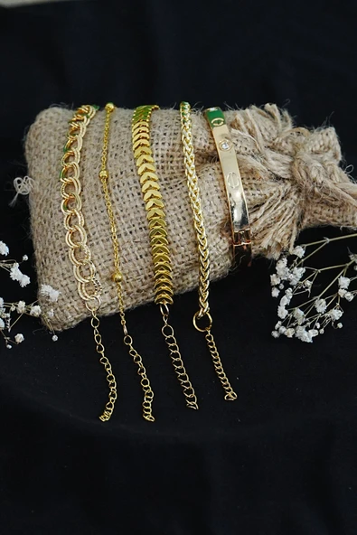 Kombin Bileklik Altın Kaplama Lüks Trend 5 Adet - 2