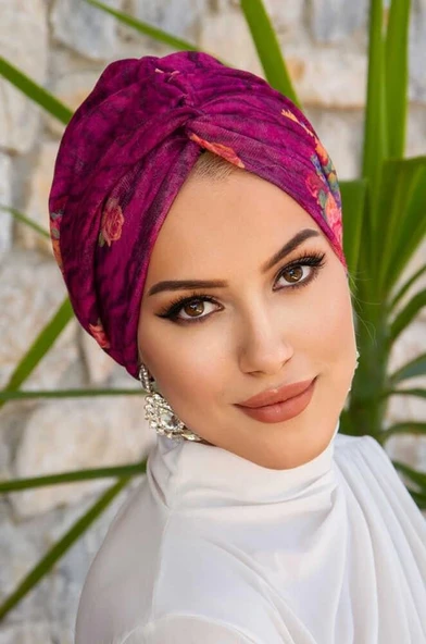 Vişne Desenli Hazır Burgu Düğüm Bone - Resim 3