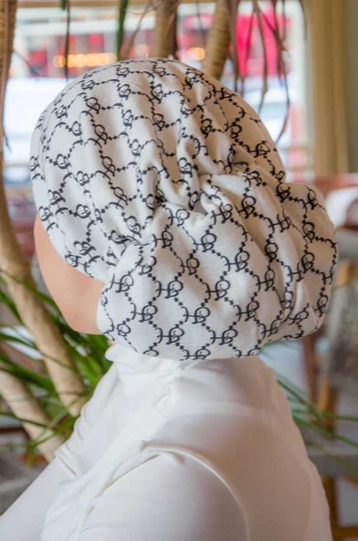 Beyaz Hat Desen Çağla Hazır Türban - Resim 3