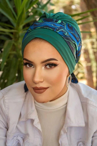 Zümrüt Dalga Desen Bantlı Hazır Bone - Resim 2