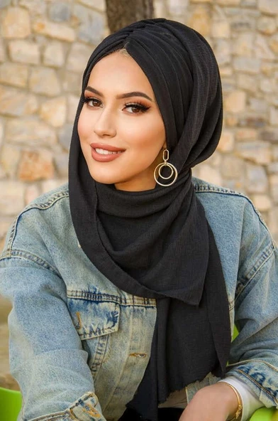 Siyah Kelebek Model Büzgülü Bone Şal - 1