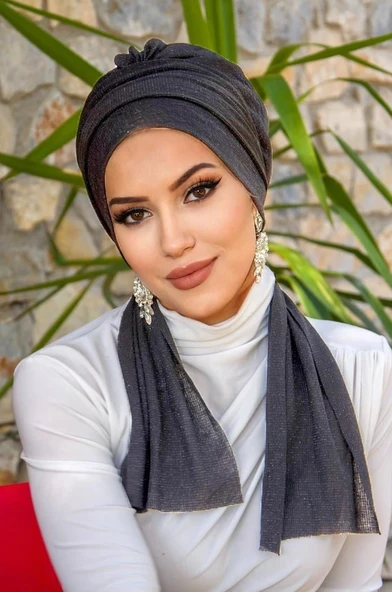 Antrasit Işıltılı Atkılı Bone - Resim 3