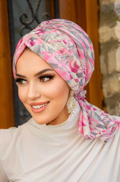 Pembe Gri Desen Tokalı Bone - Resim 2