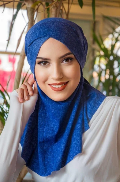 Kot Mavi Çapraz Bantlı Spor Bone Şal - Resim 3