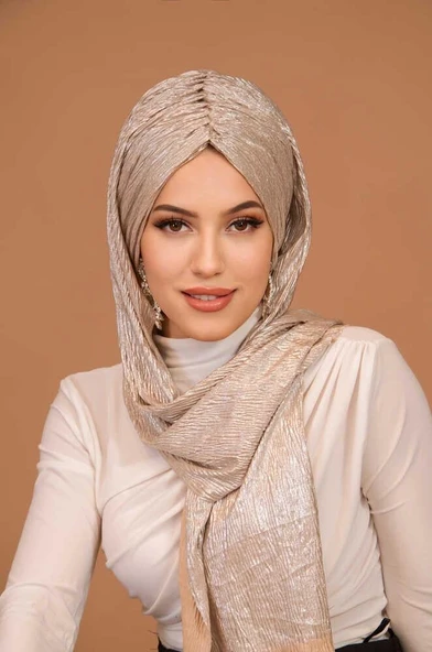 Rose Gold Piliseli Kelebek Model Büzgülü Bone Şal ürün görseli