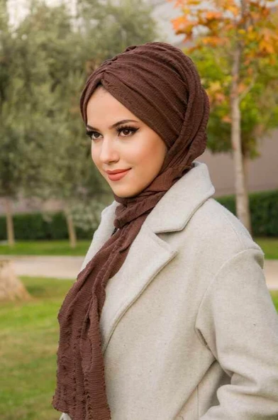 Kahve Kelebek Model Büzgülü Bone Şal ürün görseli