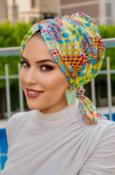 Sarı Yaz Desen Tokalı Bone ürün görseli