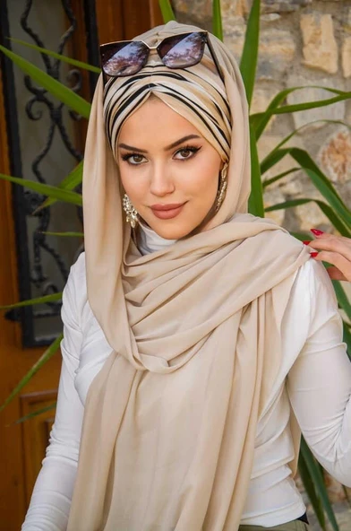 Bej Siyah Çizgi Desen Hazır Şal ürün görseli